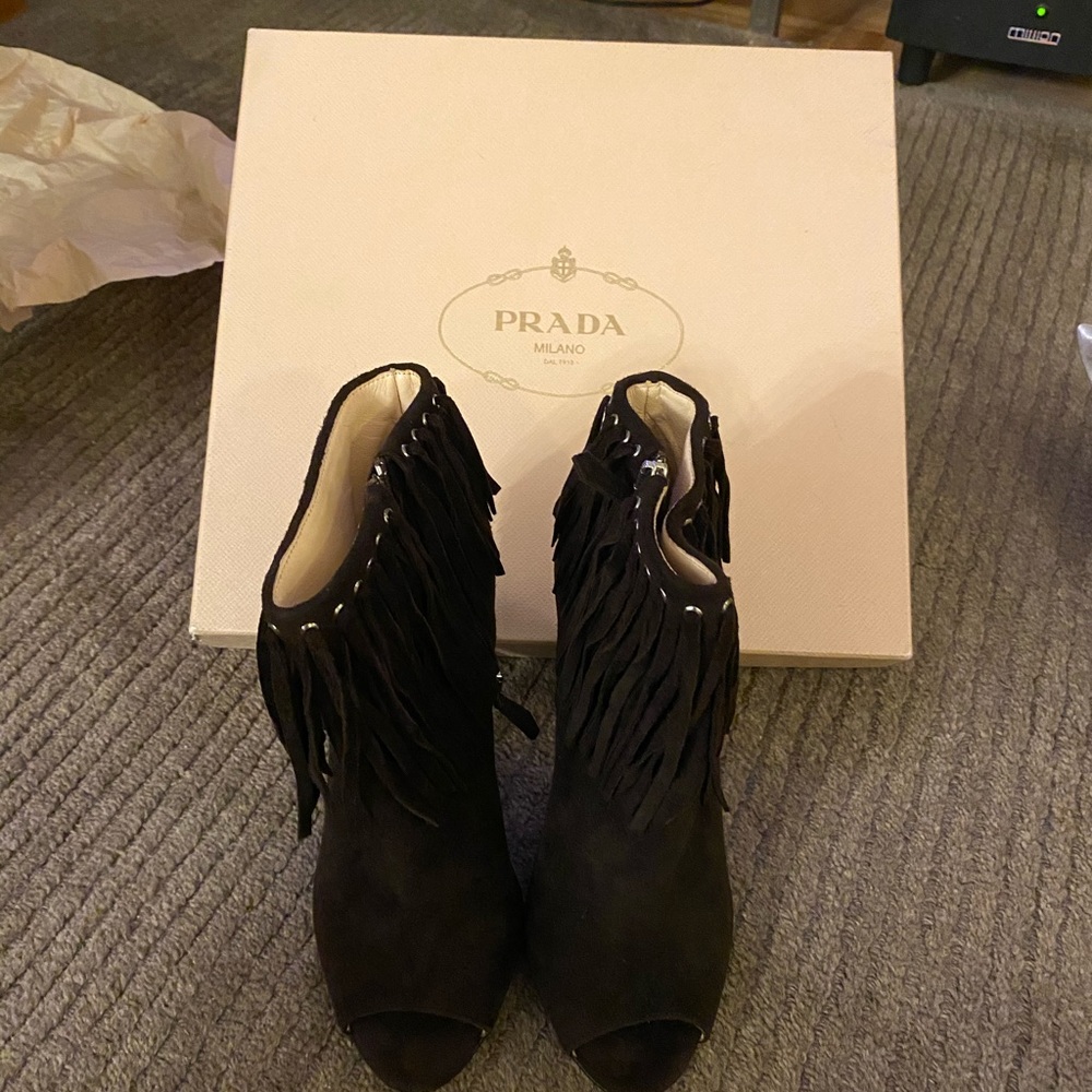 Prada suede fringe booties